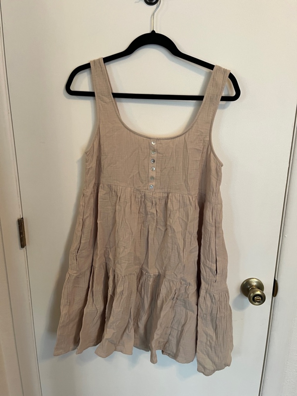 Sleeveless Tiered Tunic Dress in Light Beige